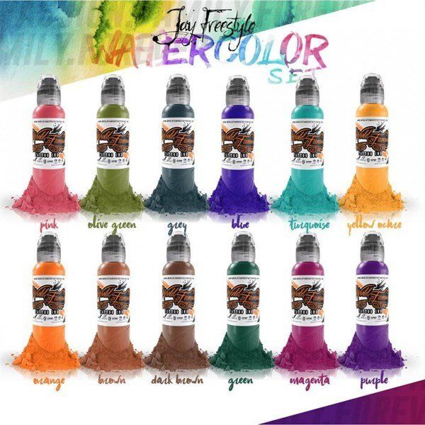 Jay Freestyle Water Color 12'li Dövme Boyası Seti - World Famous Ink Dövme Boyası - 1oz/30ml