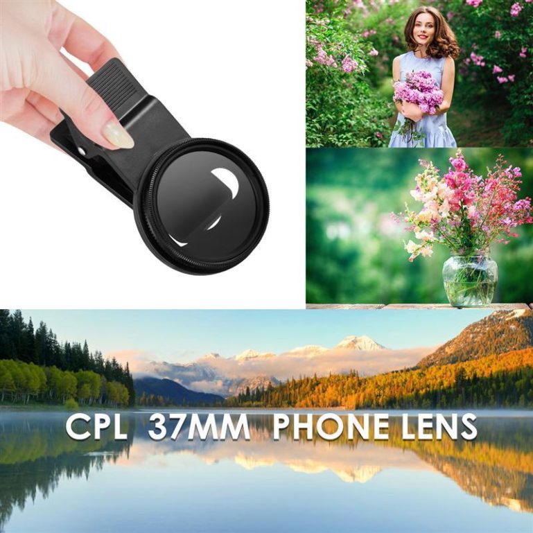 CPL Kamera Lensi - 37 mm Dairesel Klipsli Cep Telefonu Kamera Lens Filtre Kiti