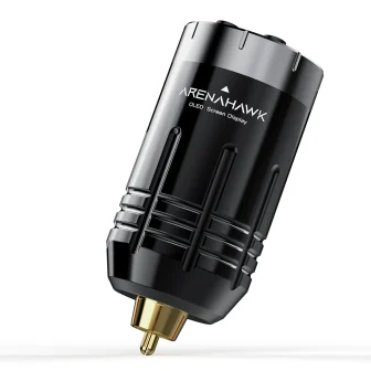 Arena Kablosuz Dövme Pil Adaptörü P125 - Siyah, RCA bağlantılı ve OLED Voltaj Ekranlı - Kablosuz Pil Adaptör